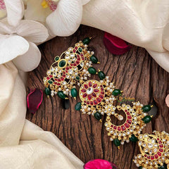 Vriksham Bridal 5 Segments Multi-Medallion Jada Billai-Red White & Green-Green Bead-Pearls-G21690