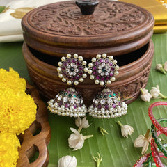 Vriksham Bridal Black Polish Traditional Precious Kemp Jhumka-G17578