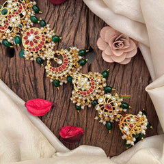 Vriksham Bridal 5 Segments Multi-Medallion Jada Billai-Red White & Green-Green Bead-Pearls-G21690