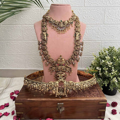 Vriksham Elegant Gold Look Peacock Naskhi With Lakshmi 1 Gram Bridal Set-Gold Bead-G20429