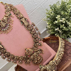 Vriksham Elegant Gold Look Peacock Naskhi With Lakshmi 1 Gram Bridal Set-Gold Bead-G20429