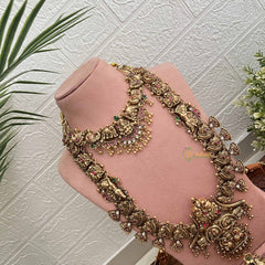 Vriksham Elegant Gold Look Peacock Naskhi With Lakshmi 1 Gram Bridal Set-Gold Bead-G20429