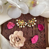 Vriksham Peacock Maharashtrian Style Press Bugadi-Green Red-Pearl-J3076