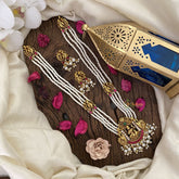 Vriksham Lakshmi Pendant Kundan Jadau White Beaded Mala-White Bead-J2982