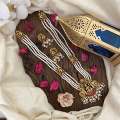 Vriksham Lakshmi Pendant Kundan Jadau White Beaded Mala-White Bead-J2982