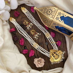 Vriksham Lakshmi Pendant Kundan Jadau White Beaded Mala-White Bead-J2982