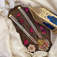 Vriksham Lakshmi Pendant Kundan Jadau White Beaded Mala-Red-J2917