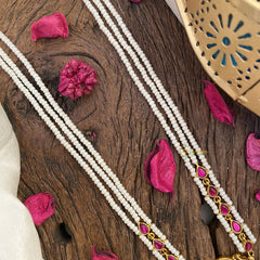 Vriksham Lakshmi Pendant Kundan Jadau White Beaded Mala-Red-J2917