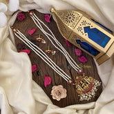 Vriksham Lakshmi Pendant Kundan Jadau White Beaded Mala-Lotus-J2983