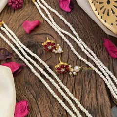 Vriksham Lakshmi Pendant Kundan Jadau White Beaded Mala-Lotus-J2983