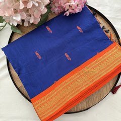 Vriksham Blue With Orange Border-Kalyani Cotton Saree-VS4594