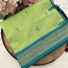 Vriksham Parrot Green With Green Border-Kalyani Cotton Saree-VS4593