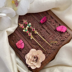 Vriksham Designer Bugadi Style Earrings-Red Green & White-J3117