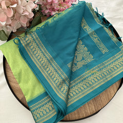 Vriksham Parrot Green With Green Border-Kalyani Cotton Saree-VS4593