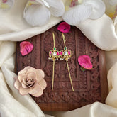 Vriksham Lotus Bugadi Style Earrings-Red Green & White-Pearl-J3118