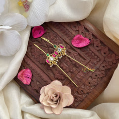 Vriksham Lotus Bugadi Style Earrings-Red Green & White-Pearl-J3118