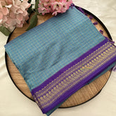 Vriksham Light Sky Color With Dark Blue Border-Vairaoosi Podi Kattam-Kalyani Cotton Saree-VS4596