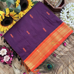 Vriksham Wine & Orange Border With Butta Design Kalyani Cotton Saree-VS4956
