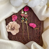 Vriksham Antique Bugadi Style Earrings-Red Green & White-Pearl-J3119