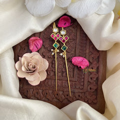 Vriksham Antique Bugadi Style Earrings-Red Green & White-Pearl-J3119