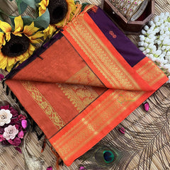 Vriksham Wine & Orange Border With Butta Design Kalyani Cotton Saree-VS4956
