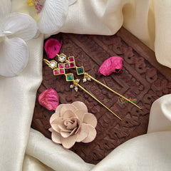 Vriksham Antique Bugadi Style Earrings-Red Green & White-Pearl-J3119