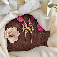 Vriksham Floral Bugadi Style Earrings-Red Green & White-Pearl-J3120