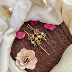 Vriksham Floral Bugadi Style Earrings-Red Green & White-Pearl-J3120