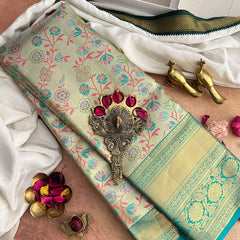 Golden Floral Design Firosa Border Kanchi Silk Saree-VS3916