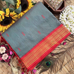 Vriksham Pine Green & Red Border With Butta Design Kalyani Cotton Saree-VS4974