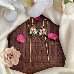 Vriksham Antique Floral Bugadi Style Earrings-Red Green & White-J3121