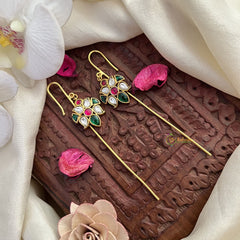 Vriksham Antique Floral Bugadi Style Earrings-Red Green & White-J3121