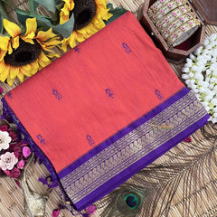 Vriksham Royal Red & Blue Border With Butta Design Kalyani Cotton Saree-VS4958