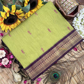 Vriksham Yellow Green & Purple Border With Butta Design Kalyani Cotton Saree-VS4965