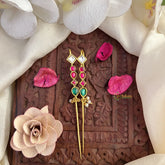 Vriksham Unique Designer Bugadi Style Earrings-Red Green & White-Pearl-J3122