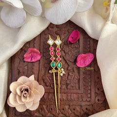 Vriksham Unique Designer Bugadi Style Earrings-Red Green & White-Pearl-J3122