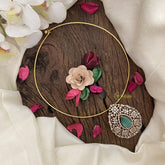 Vriksham Premium AD Stone Tear Drop Pendant Hasli Choker-Pastel Green-G16598