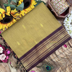 Vriksham Olive Green & Maroon Border With Butta Design Kalyani Cotton Saree-VS4962