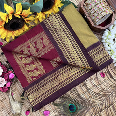 Vriksham Olive Green & Maroon Border With Butta Design Kalyani Cotton Saree-VS4962