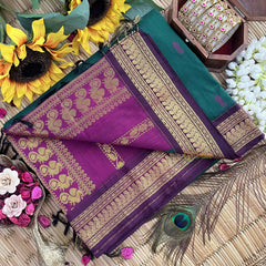 Vriksham Green & Dark Pink Border With Butta Design Kalyani Cotton Saree-VS4973