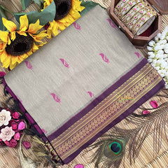 Vriksham Grey & Purple Border With Golden Butta Design Kalyani Cotton Saree-VS4968