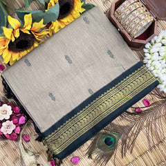Vriksham Window Grey & Green Border With Butta Design Kalyani Cotton Saree-VS4970