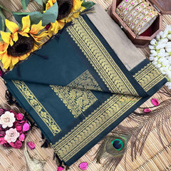 Vriksham Window Grey & Green Border With Butta Design Kalyani Cotton Saree-VS4970