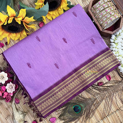 Vriksham Lavender & Wine Border With Butta Design Kalyani Cotton Saree-VS4971