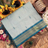 Vriksham Light Sky & Bottle Green Border With Butta Design Kalyani Cotton Saree-VS4960