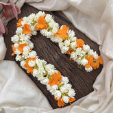 Vriksham Graceful White & Orange Jasmin Gajra Flower Accessories-H1230