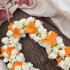 Vriksham Graceful White & Orange Jasmin Gajra Flower Accessories-H1230