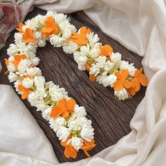 Vriksham Graceful White & Orange Jasmin Gajra Flower Accessories-H1230