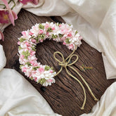 Vriksham Light Pink & White Shade Floral With Beads Green Leaf Veni Gajra Flower Accessories-H1236