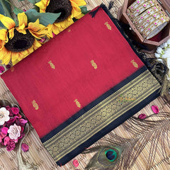 Vriksham Maroon & Black Border With Butta Design Kalyani Cotton Saree-VS4950